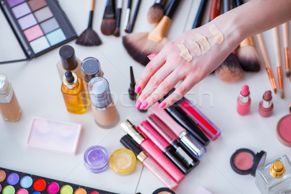 Collection of make up products displayed on the table Stock photo © Elnur