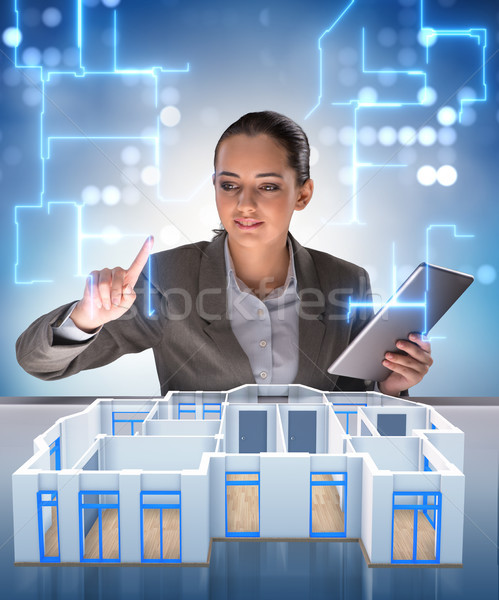 Designer working on 3d futuristic apartment design Stock photo © Elnur