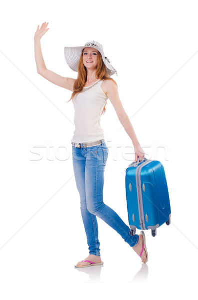 Girl with suitcases isolated on white Stock photo © Elnur