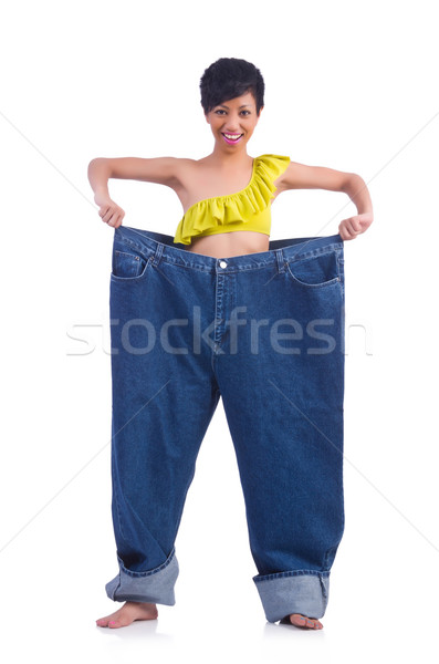 Frau Diäten groß Jeans Mädchen glücklich Stock foto © Elnur