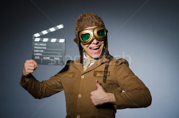 Vicces pilóta védőszemüveg sisak férfi film Stock fotó © Elnur