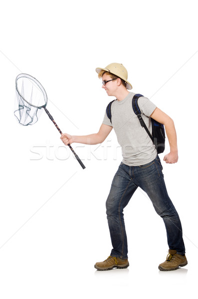 Funny guy with catching net on white Stock photo © Elnur