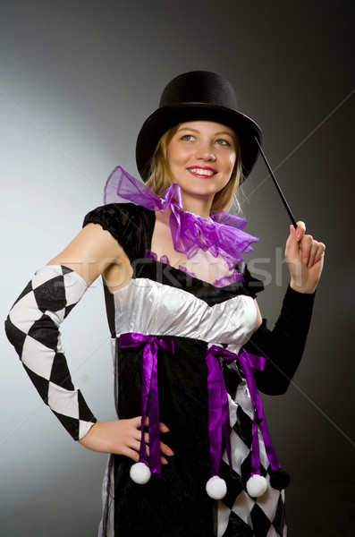 Vrouw goochelaar hand glimlach pak portret Stockfoto © Elnur