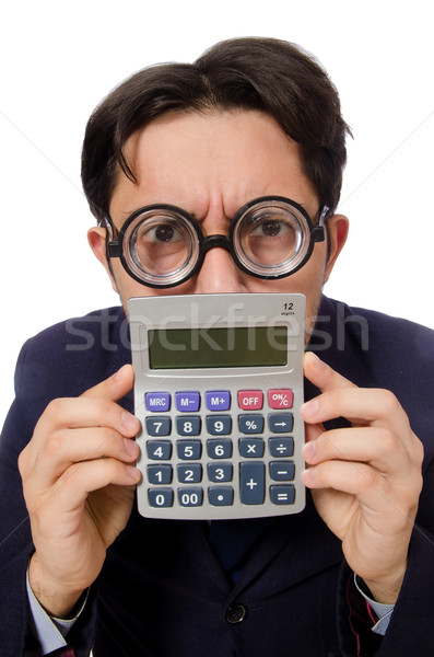Grappig man calculator geïsoleerd witte gelukkig Stockfoto © Elnur