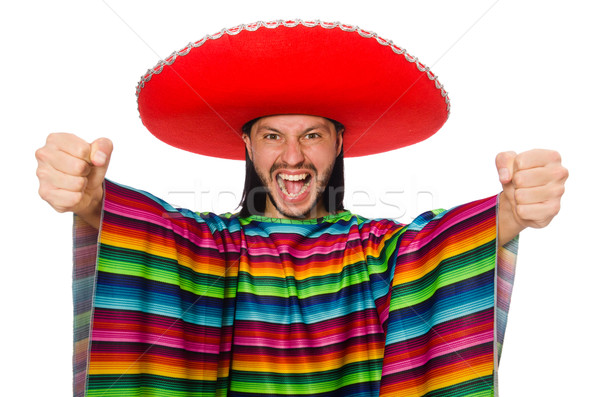 Handsome man in vivid poncho isolated on white Stock photo © Elnur