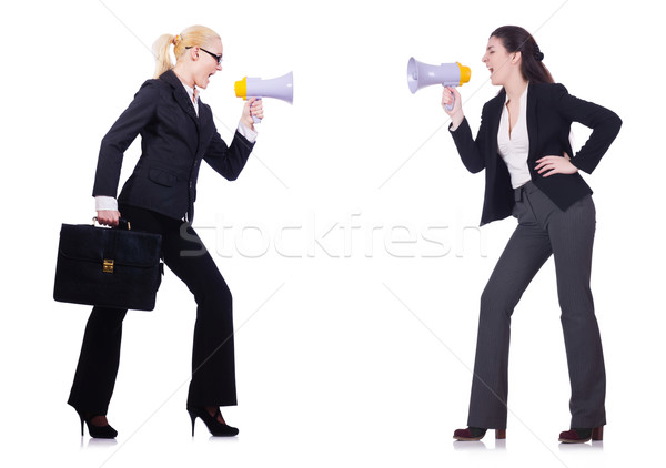 Two businesswomen holding loudpspeakers isolated on white Stock photo © Elnur