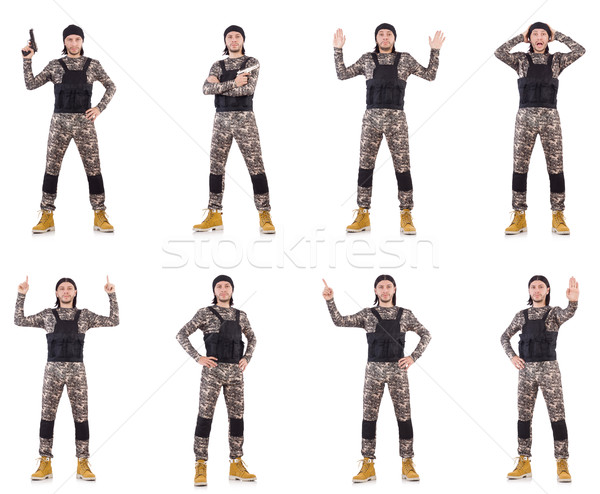 Stock photo: The soldier with gun isolated on white