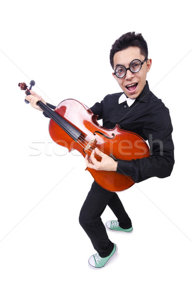 Stock photo: Funny man with violin on white