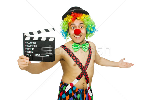 Clown with movie board on white Stock photo © Elnur