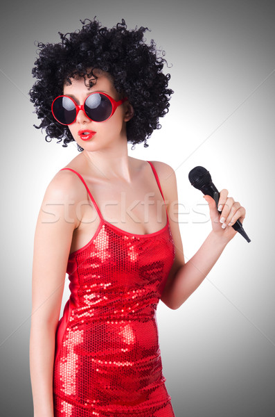 Pop star kırmızı elbise beyaz kız parti Stok fotoğraf © Elnur