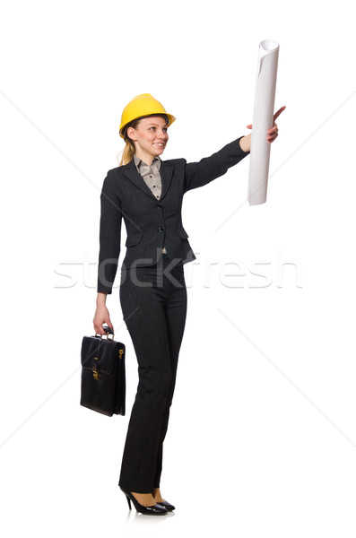 Stock photo: Woman engineer with draft papers
