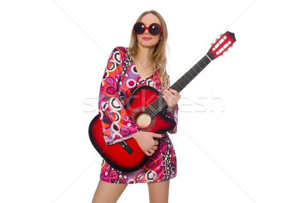 Nő gitáros izolált fehér buli fém Stock fotó © Elnur
