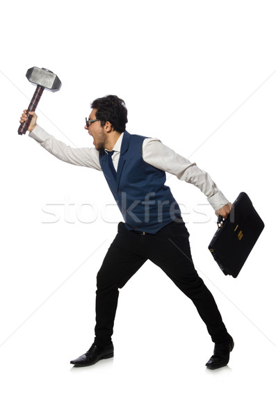 Young man holding hammer isolated on white Stock photo © Elnur