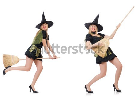 Beautiful witch in black dress isolated on white Stock photo © Elnur