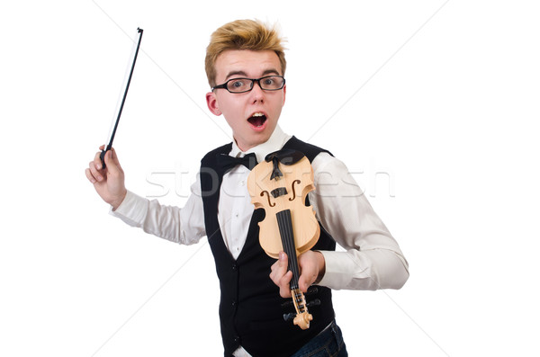 Funny skrzypce gracz odizolowany biały człowiek Zdjęcia stock © Elnur