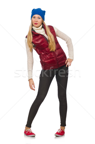 Stock photo: Blond hair girl in bordo vest isolated on white