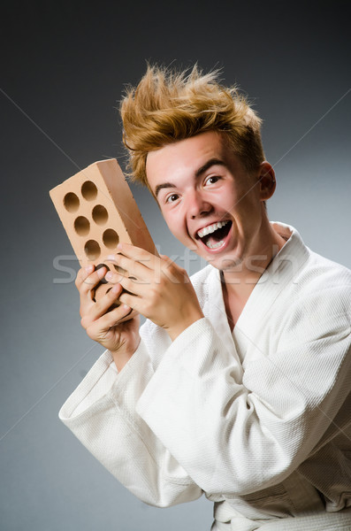 Funny karate fighter with clay brick Stock photo © Elnur