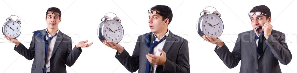 Stock photo: Man with clock isolated on white