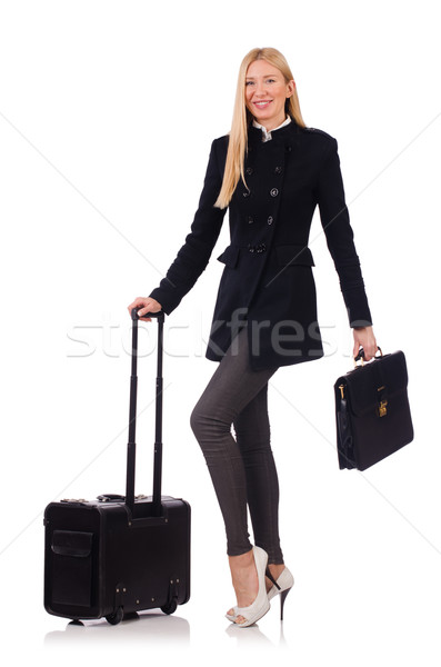 Businesswoman with travel suitcase on white Stock photo © Elnur