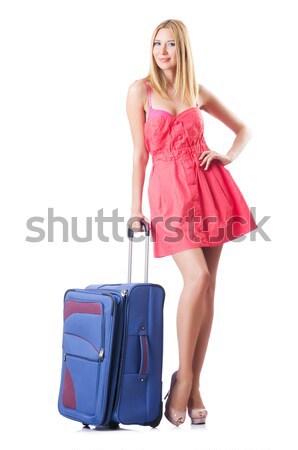 Woman travel attendant with suitcase on white Stock photo © Elnur
