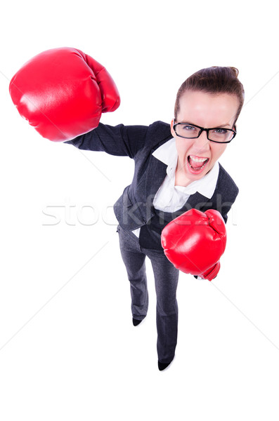 Woman with boxing gloves on white Stock photo © Elnur