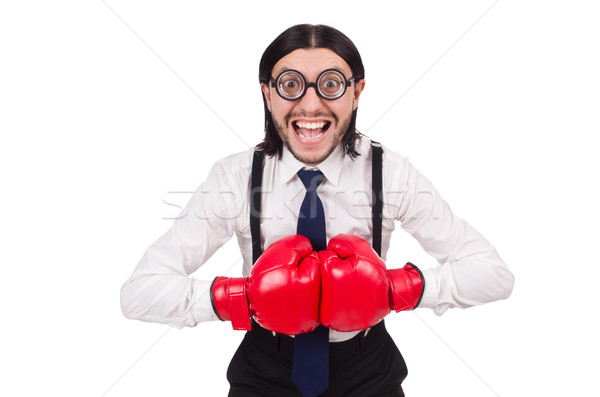 Funny young  businessman with boxing gloves isolated on white Stock photo © Elnur