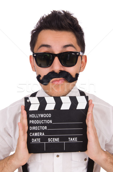 [[stock_photo]]: Jeune · homme · isolé · blanche · verres · film · amusement