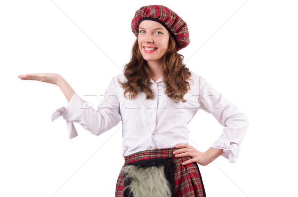 Pretty girl in plaid red clothing isolated on white Stock photo © Elnur