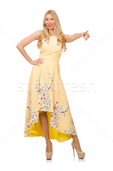 Blond girl in charming dress with flower prints isolated on whit Stock photo © Elnur