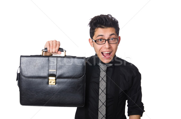 Foto stock: Jóvenes · sonriendo · empleado · maletín · aislado · blanco