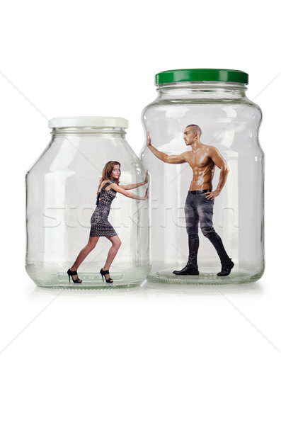 Stock photo: People trapped in the glass jar