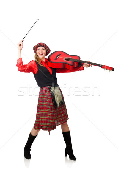 Funny woman in scottish clothing with guitar Stock photo © Elnur