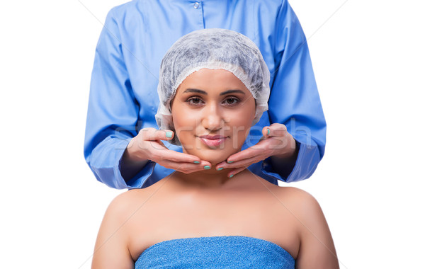 Fiatal nő plasztikai sebészet izolált fehér lány kezek Stock fotó © Elnur