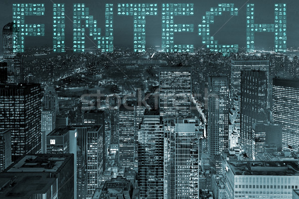Foto stock: Inteligente · cidade · financeiro · tecnologia · computador · dinheiro