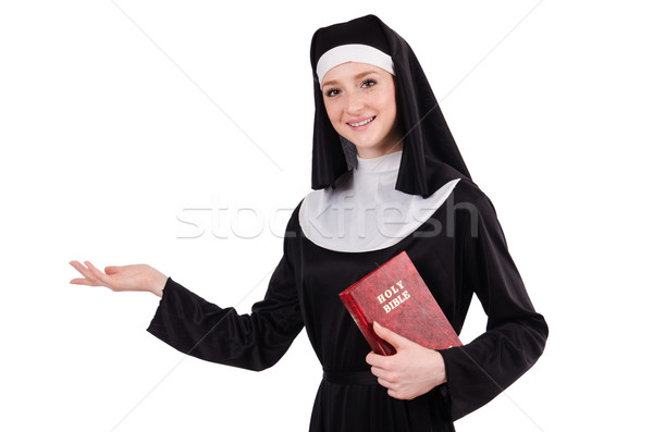 Young nun with bible isolated on white Stock photo © Elnur