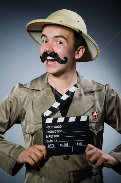 Człowiek safari hat polowanie wideo gry Zdjęcia stock © Elnur