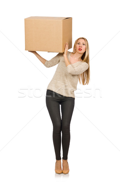 Woman with boxes relocating to new house isolated on white Stock photo © Elnur