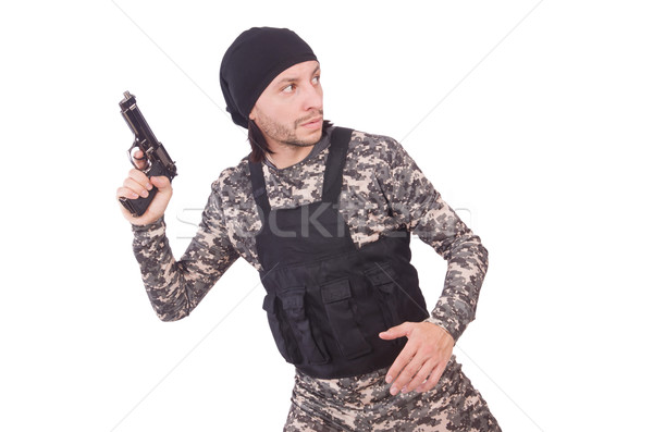 Caucazian soldat pistol izolat alb mână Imagine de stoc © Elnur