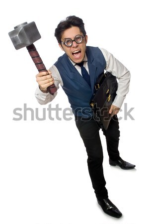 Young man holding hammer isolated on white Stock photo © Elnur