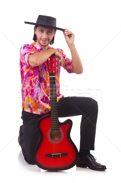 Adam geniş kenarlı şapka gitar parti disko Stok fotoğraf © Elnur