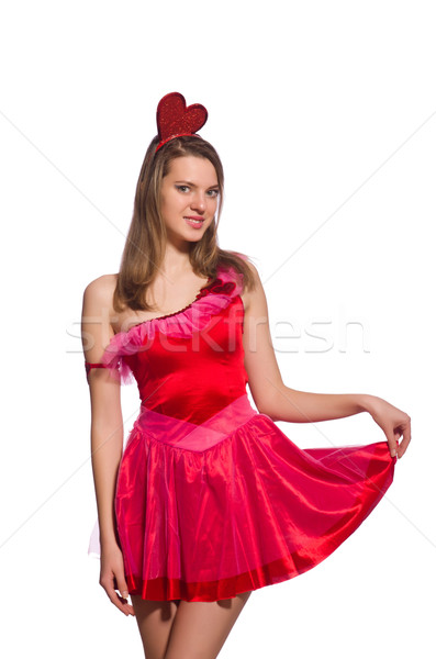 Stock photo: Girl in pretty pink dress isolated on white