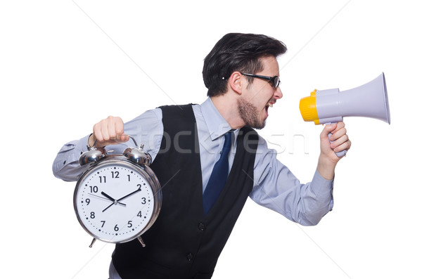 Young businessman holding alarm clock isolated on white Stock photo © Elnur