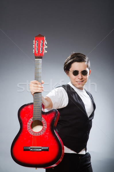 Foto stock: Engraçado · guitarrista · musical · música · guitarra · discoteca