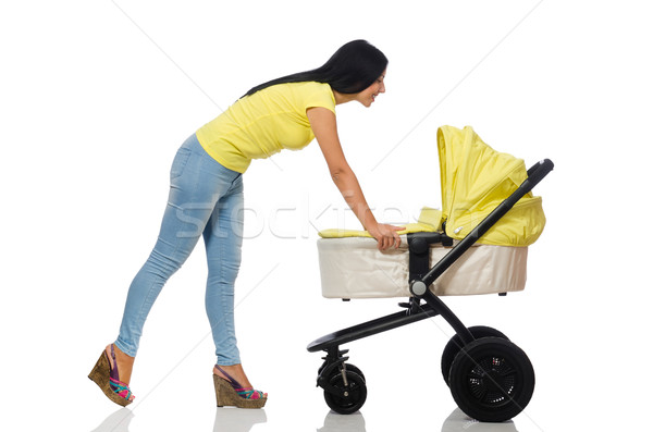 Woman with baby and pram isolated on white Stock photo © Elnur