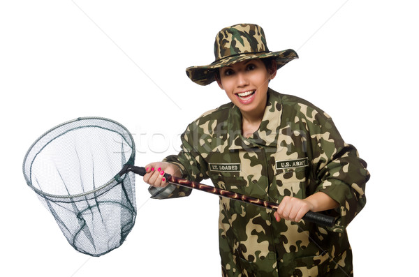 Woman in military clothing with catching net Stock photo © Elnur