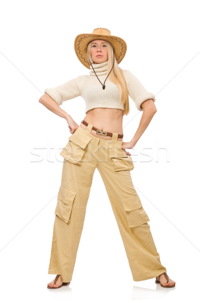 Pretty woman in beige trousers isolated on white Stock photo © Elnur