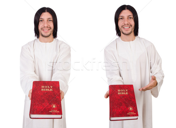 Fiatal pap Biblia izolált fehér könyv Stock fotó © Elnur