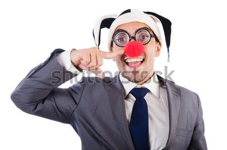 Geschäftsmann Clown gun isoliert weiß Hand Stock foto © Elnur