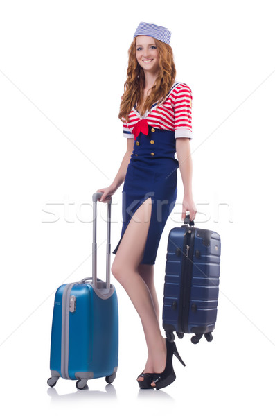Zdjęcia stock: Kobieta · podróży · walizkę · biały · uśmiech · moda