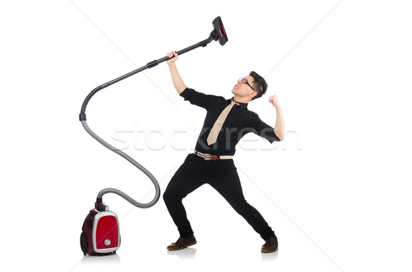Man with vacuum cleaner isolated on white Stock photo © Elnur
